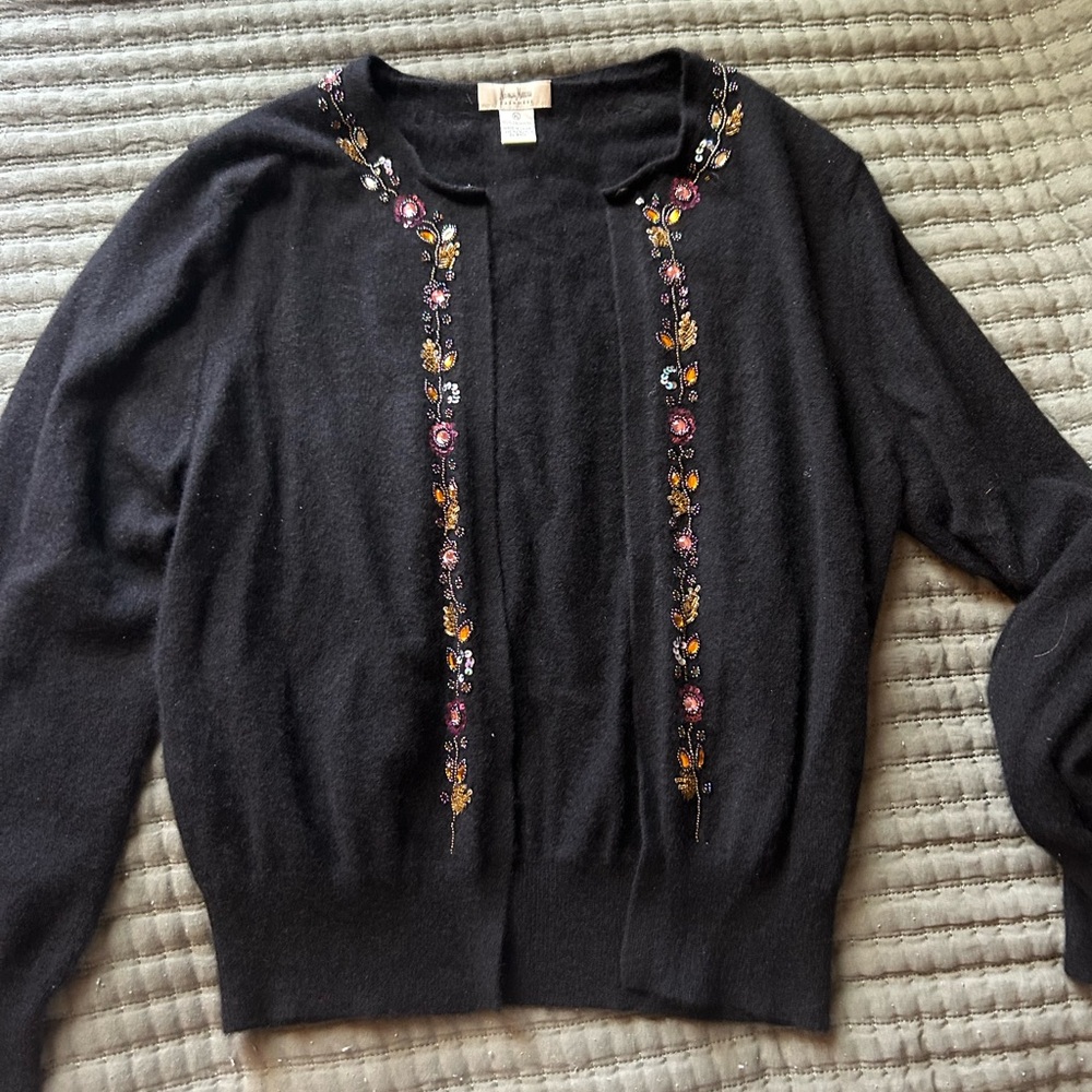 Neiman Marcus Beaded Cashmere Cardigan